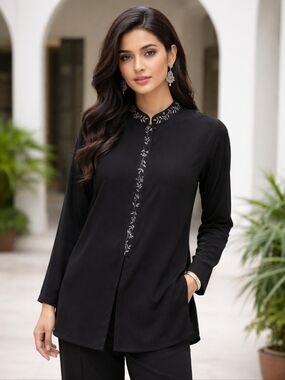 Norton McNaughton Black Tunic Blazer & pants, Size Large